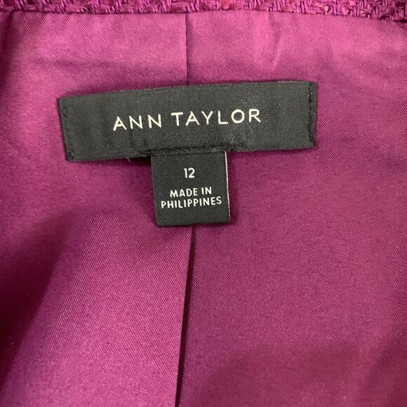 Ann Taylor Size 12 Tweed Double Breasted Blazer Jacket Coat Raspberry Plum Warm - Picture 10 of 11